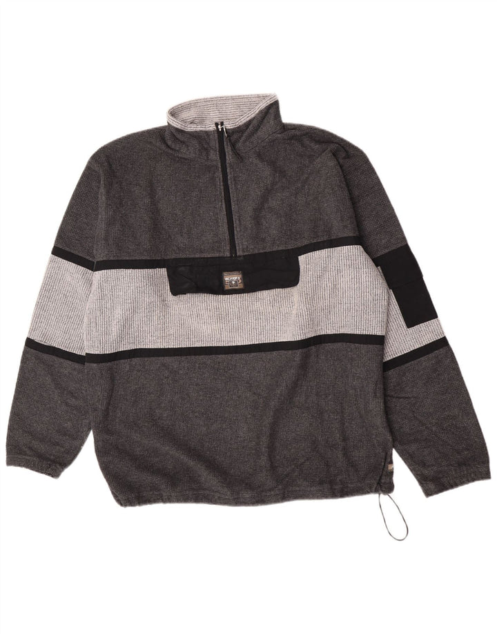 MC Kee's Herren-Fleecepullover mit Reißverschluss am Hals, XL, graues Farbblock-Polyester