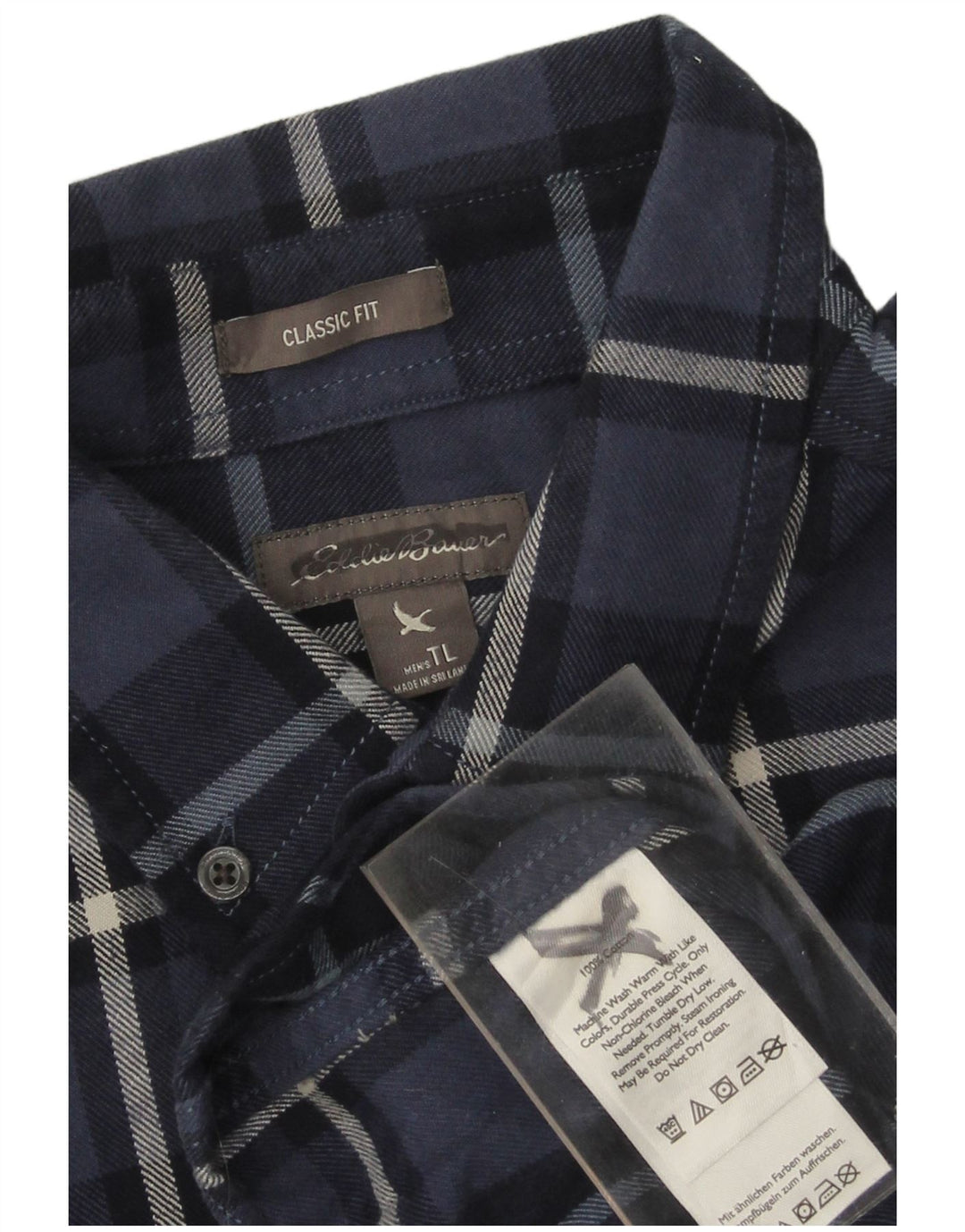 EDDIE BAUER Herren-Flanellhemd mit klassischer Passform, groß, marineblau, kariert, Baumwolle