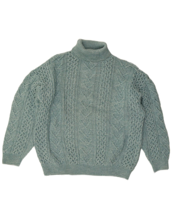 VINTAGE Damen Übergroßer Rollkragenpullover Pullover UK 18 XL Blaue Wolle