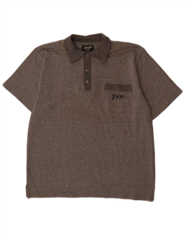 Joop Herren-Poloshirt aus mittelgrauer Nadelstreifen-Baumwolle