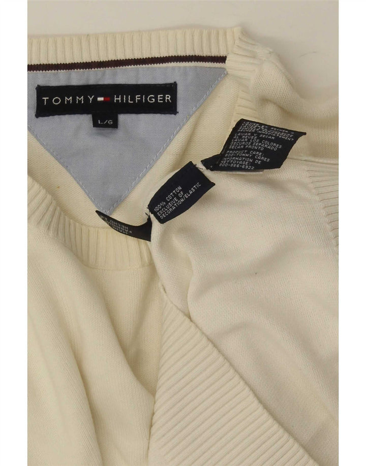 Tommy Hilfiger Herren-Pullover mit Rundhalsausschnitt, groß, aus weißer Baumwolle