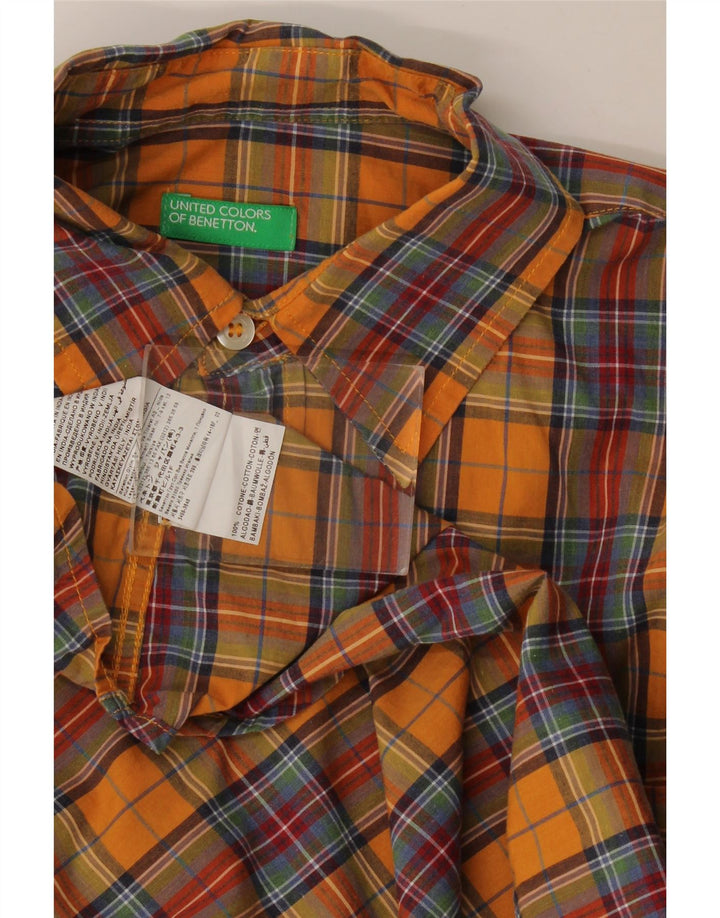Benetton Herrenhemd Mittelorange kariert aus Baumwolle