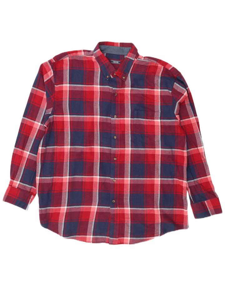 Izod Herren-Flanellhemd 2XL, rot kariert, Baumwolle