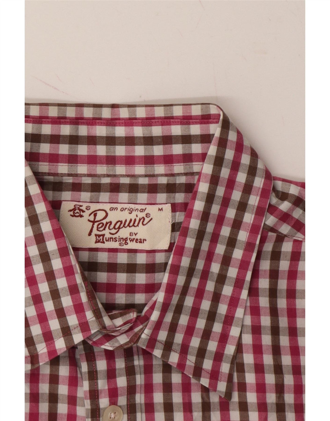 PENGUIN Mens Shirt Medium Pink Check Cotton Vintage Penguin and Second-Hand Penguin from Messina Hembry 