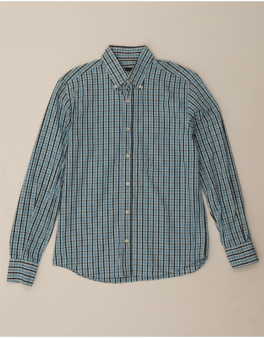Sergio Tacchini Herrenhemd aus mittelblau karierter Baumwolle