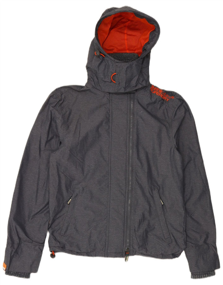 SUPERDRY Herren Windcheater Kapuzen-Windbreakerjacke UK 36 Small Graues Nylon