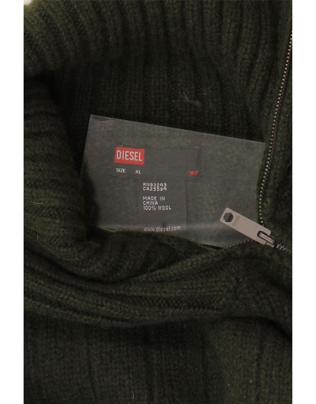 DIESEL Damen Pullover mit Reißverschluss am Hals UK 18 XL Khaki Wolle