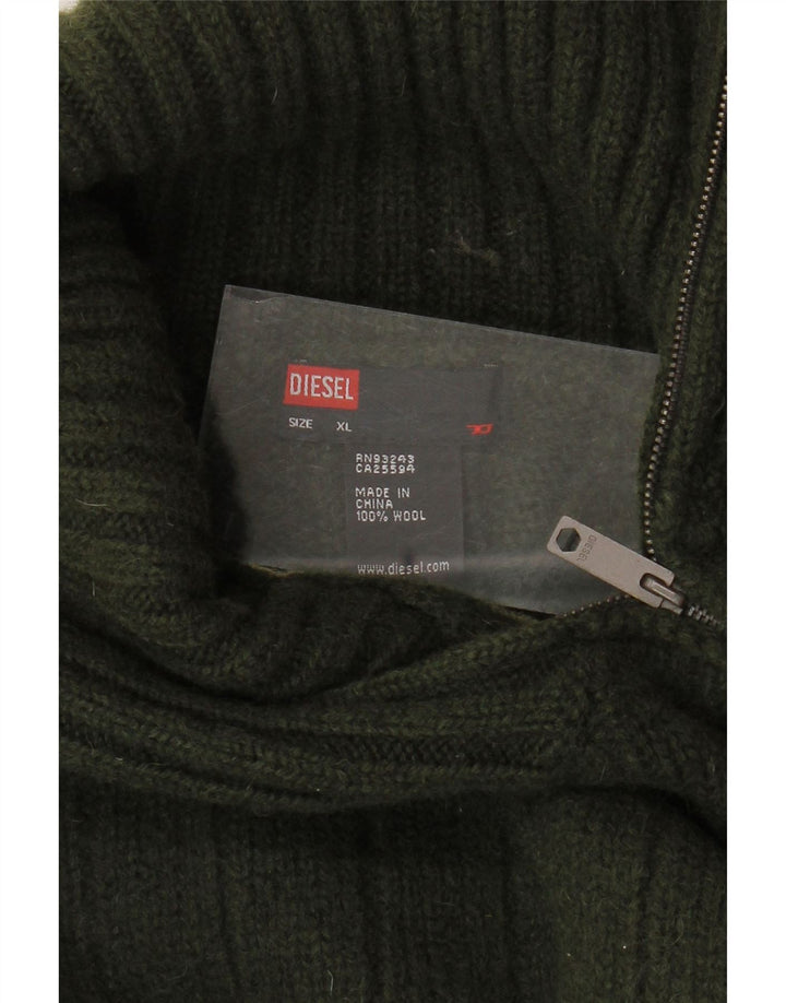 DIESEL Damen Pullover mit Reißverschluss am Hals UK 18 XL Khaki Wolle