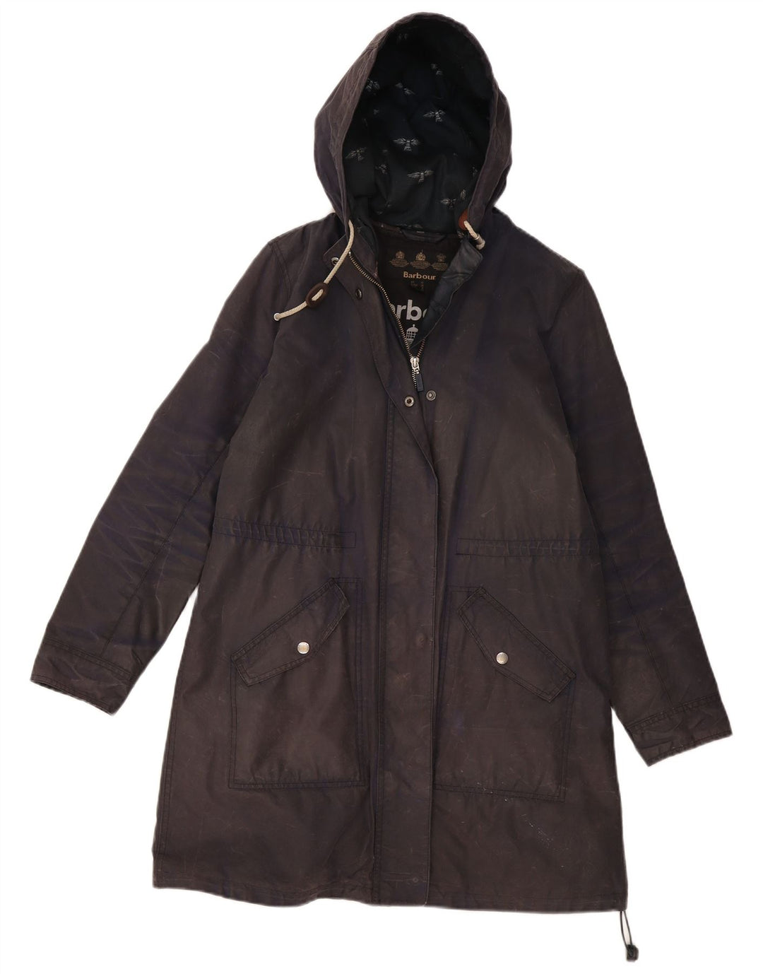 Barbour Damen-Parka mit Kapuze, gewachst, Größe UK 12, mittelmarineblau