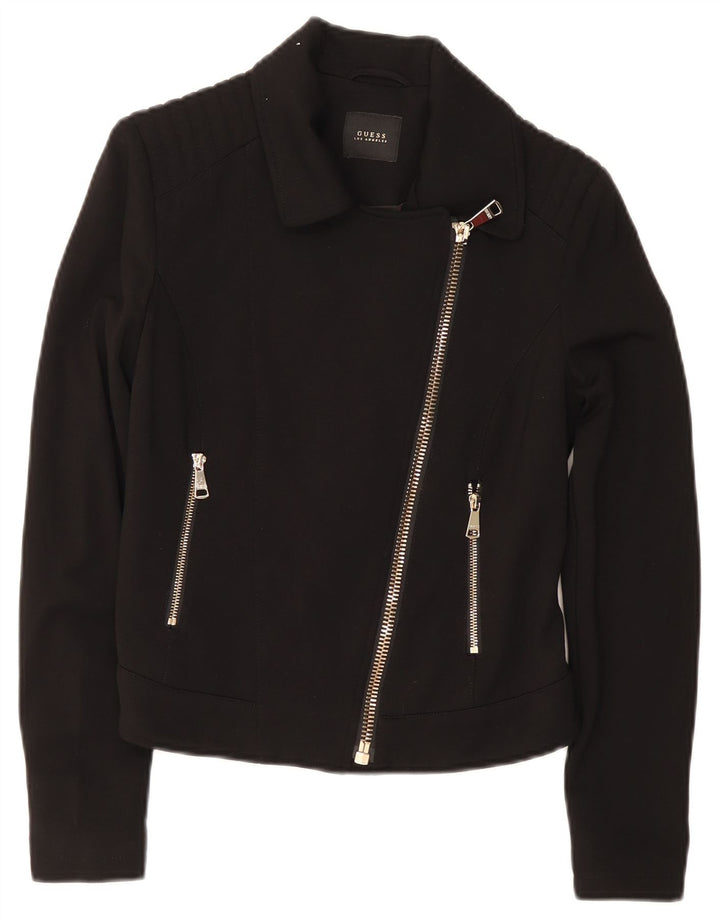 Guess Damen Crop Full Zip Blazer Jacke UK 8 Small Schwarze Viskose