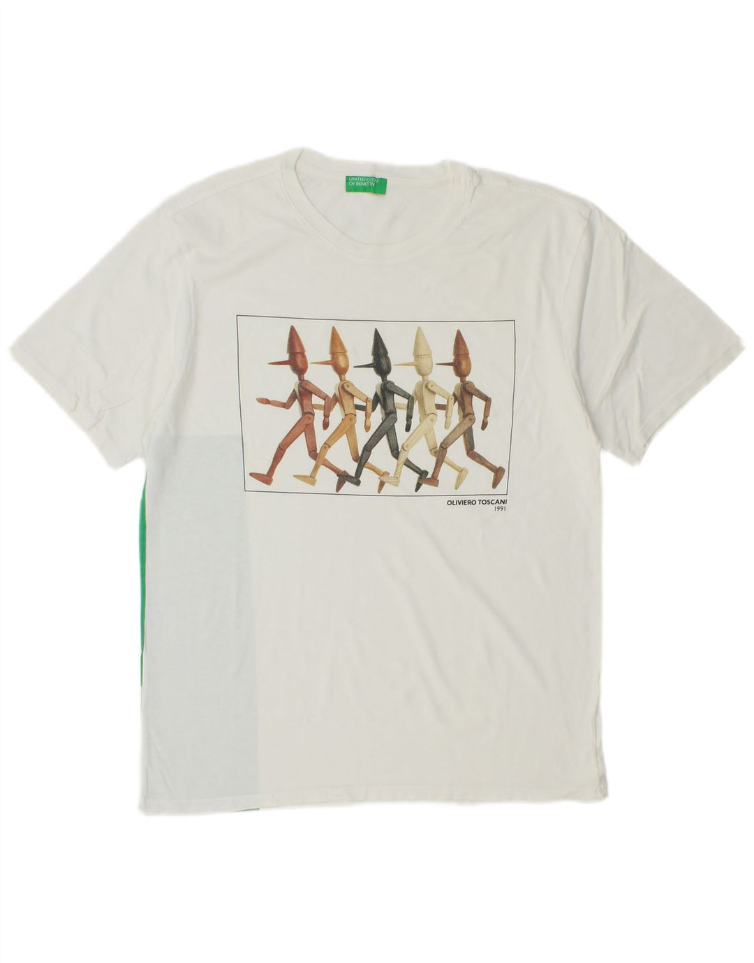 BENETTON Grafisches Herren-T-Shirt aus mittelweißer Colourblock-Baumwolle