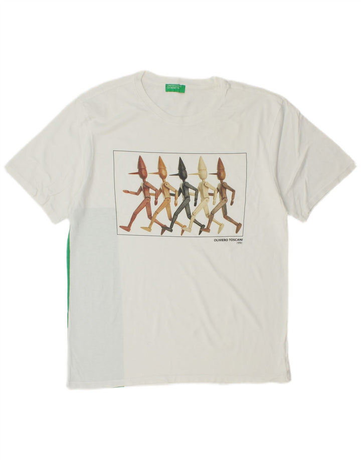 BENETTON Grafisches Herren-T-Shirt aus mittelweißer Colourblock-Baumwolle