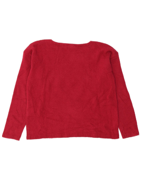 Benetton Mädchen-Pullover mit grafischem U-Boot-Ausschnitt, 10–11 Jahre, XL, rotes Acryl