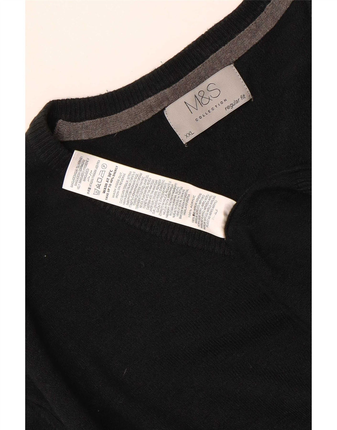 Marks & Spencer Herren-Pullover, reguläre Passform, V-Ausschnitt, 2XL, Schwarz, Acryl