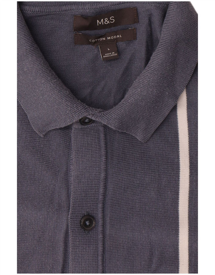 Marks & Spencer Herren-Strickjacke, groß, marineblau, gestreift, Baumwolle