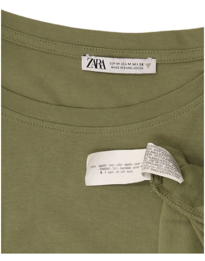 Zara Damen Crop T-Shirt Top UK 14 Mittelgrüne Baumwolle