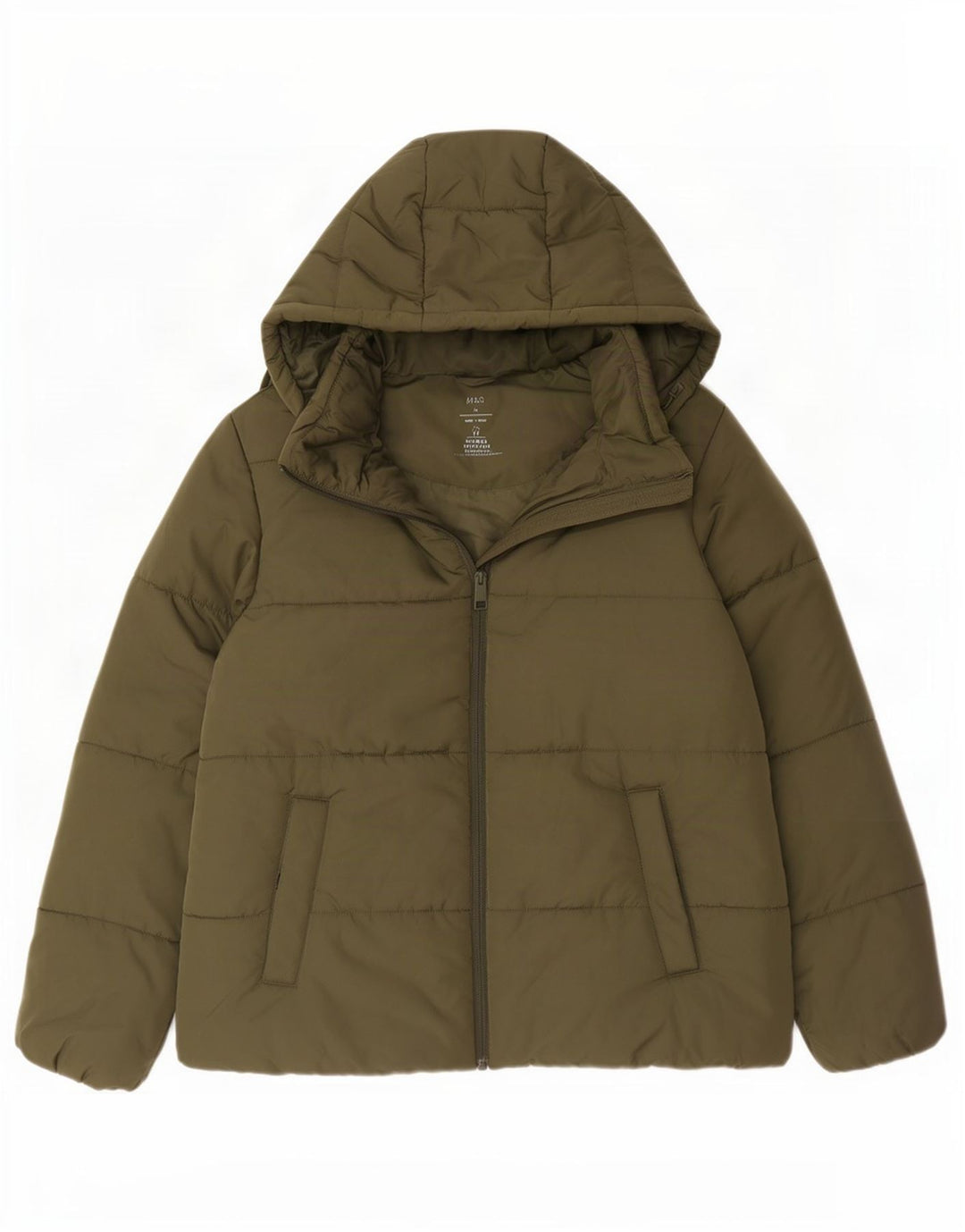 Marks & Spencer Wattierte Damenjacke mit Kapuze, UK 16, Größe L, Khaki, Polyester