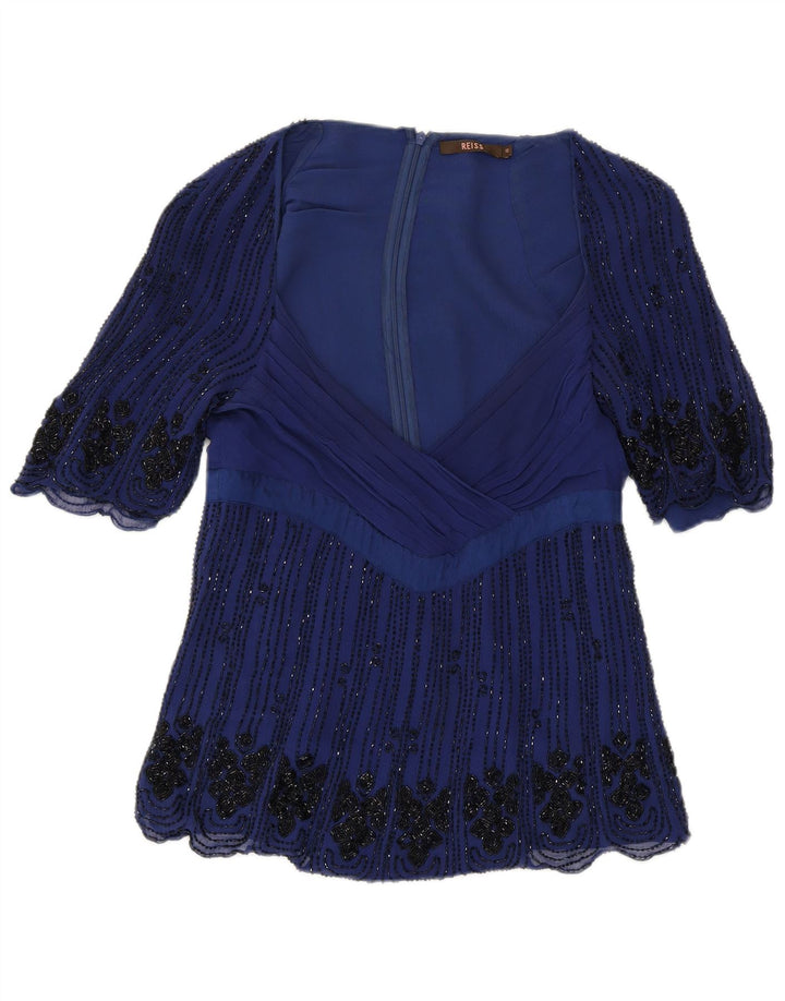 REISS Damen Bluse Top UK 10 Small Blaue Seide