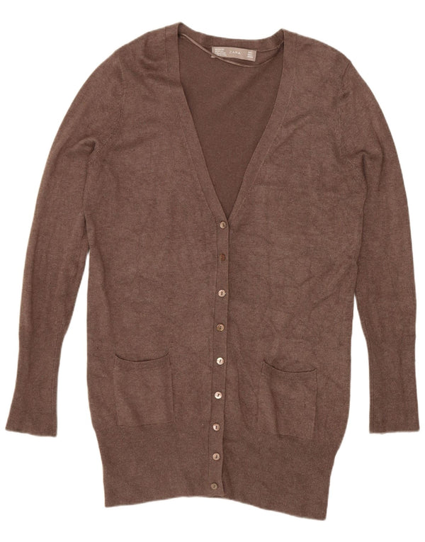 Zara Damen Longline-Cardigan-Pullover UK 14 Large Braun Rayon