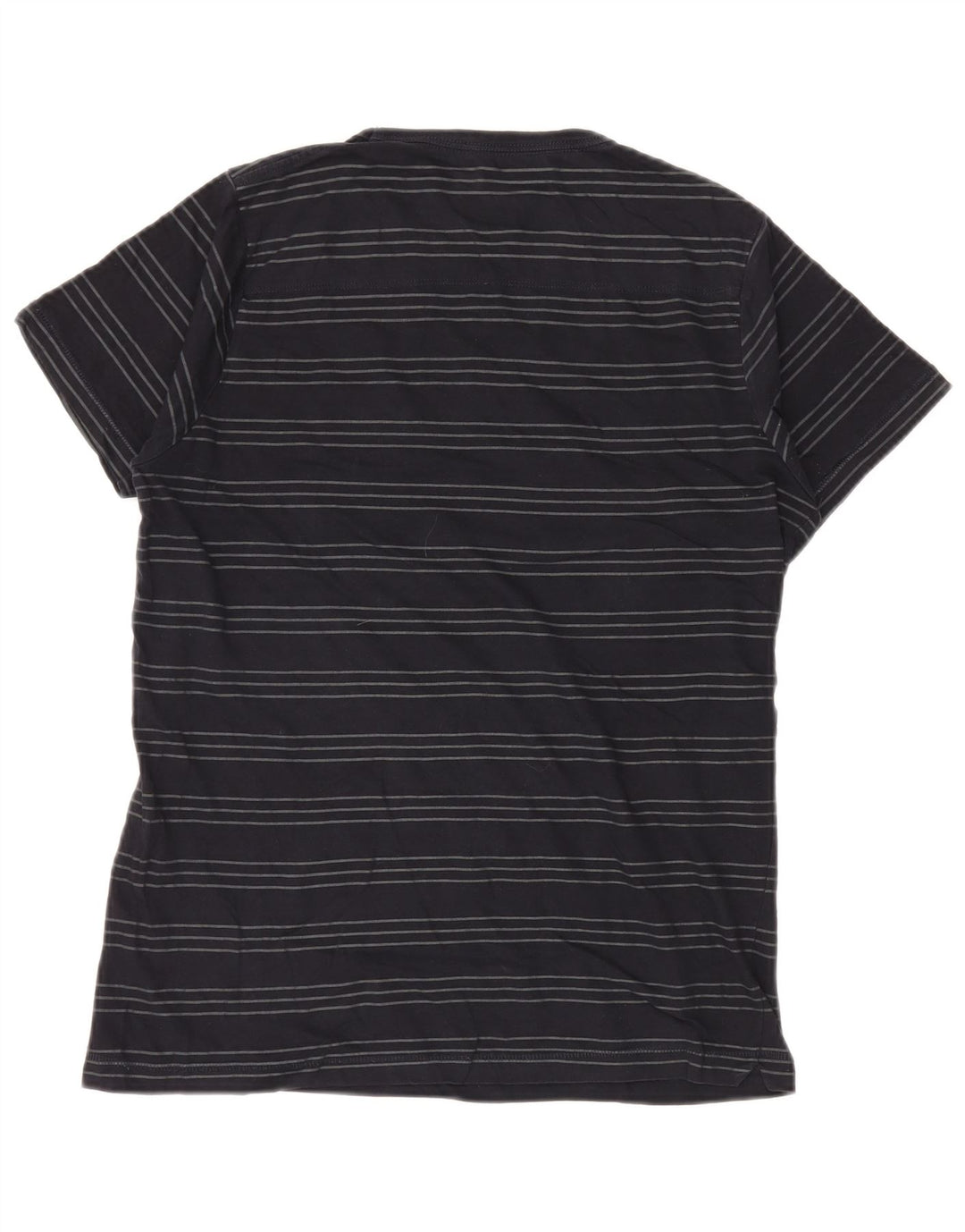 French Connection Herren-T-Shirt-Oberteil aus mittelblauer, gestreifter Baumwolle
