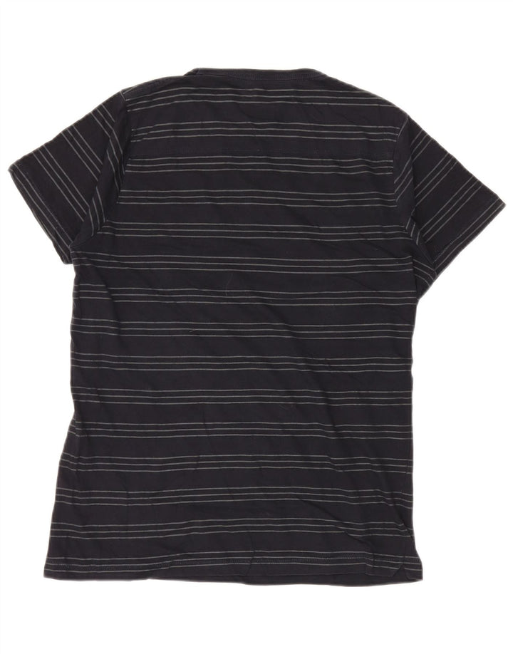 French Connection Herren-T-Shirt-Oberteil aus mittelblauer, gestreifter Baumwolle