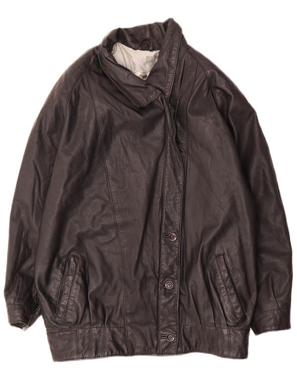 Angelo Muroni Damen Übergroße Lederjacke EU 36 Small Schwarz