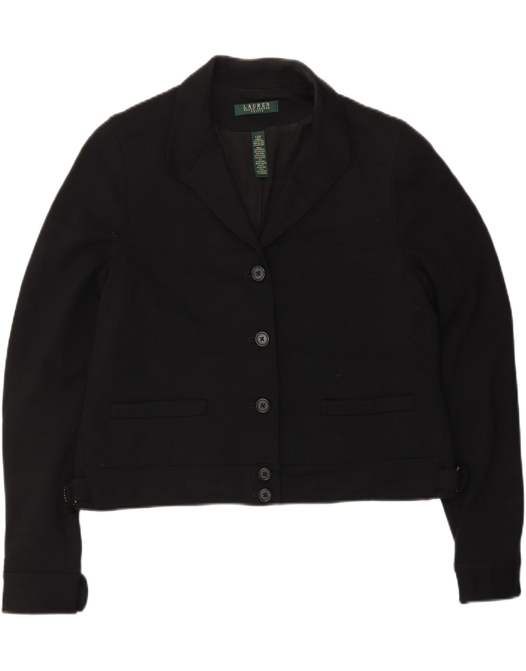 RALPH LAUREN Damen Petite Crop 5-Knopf-Blazerjacke US 12 Large Schwarz