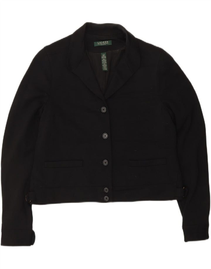 RALPH LAUREN Damen Petite Crop 5-Knopf-Blazerjacke US 12 Large Schwarz