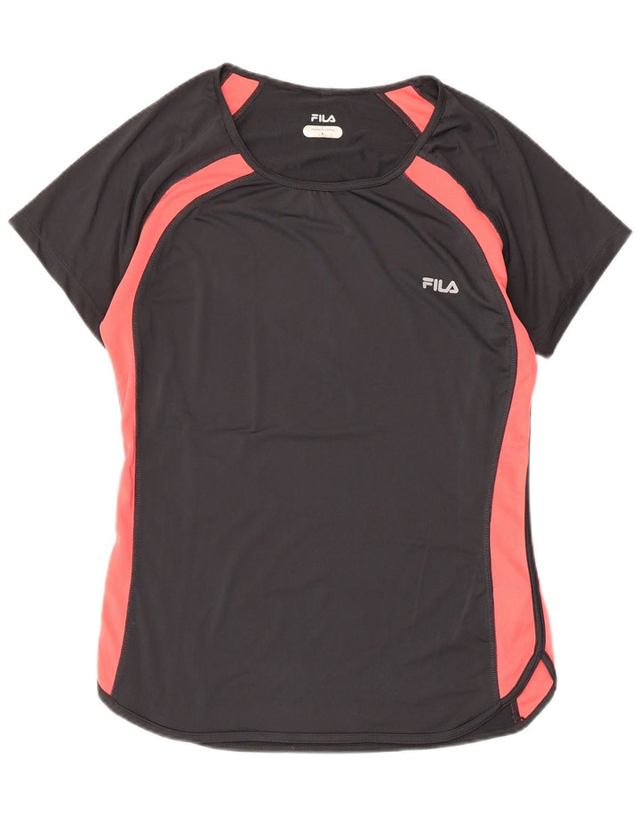 FILA Damen T-Shirt Top UK 14 Large Schwarz Colourblock Polyester