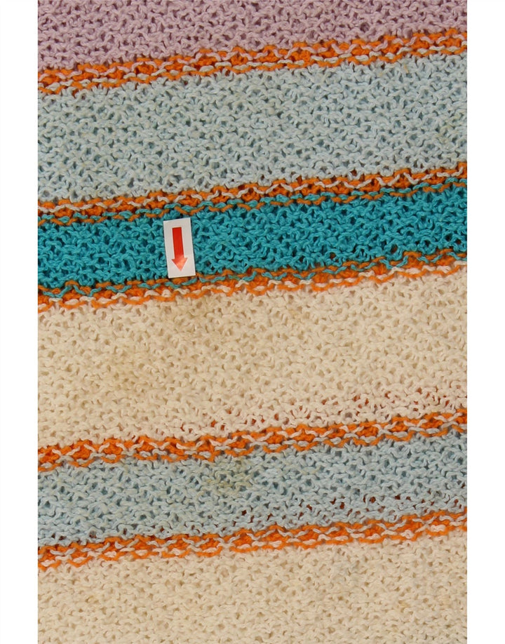 VINTAGE Damen Weste Tank Top UK 14 Große mehrfarbig gestreifte Baumwolle