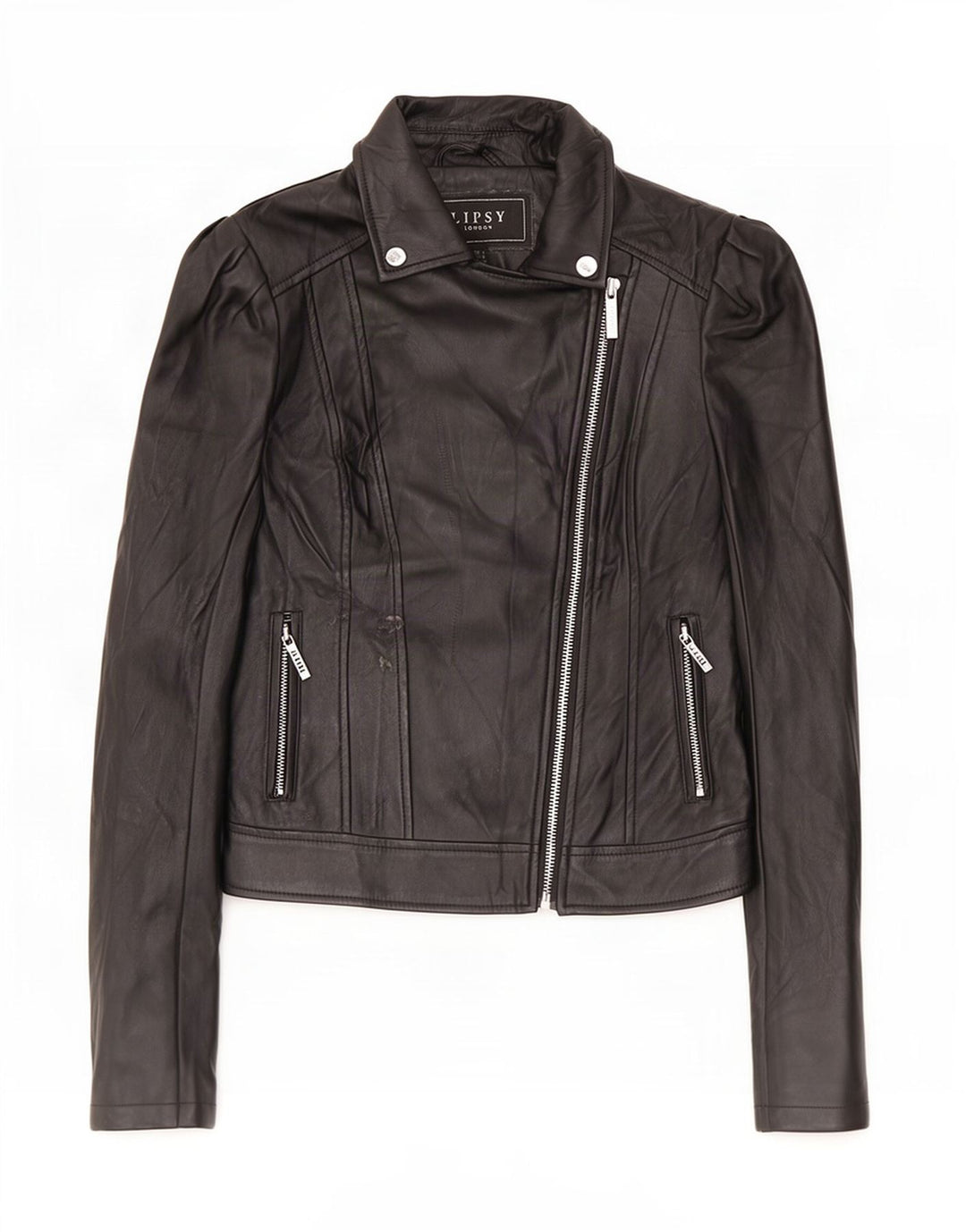 Lipsy Damen-Bikerjacke aus Kunstleder, Größe S, Schwarz, Polyester