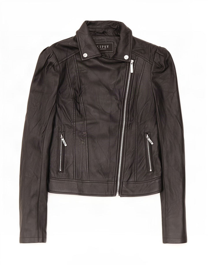 Lipsy Damen-Bikerjacke aus Kunstleder, Größe S, Schwarz, Polyester