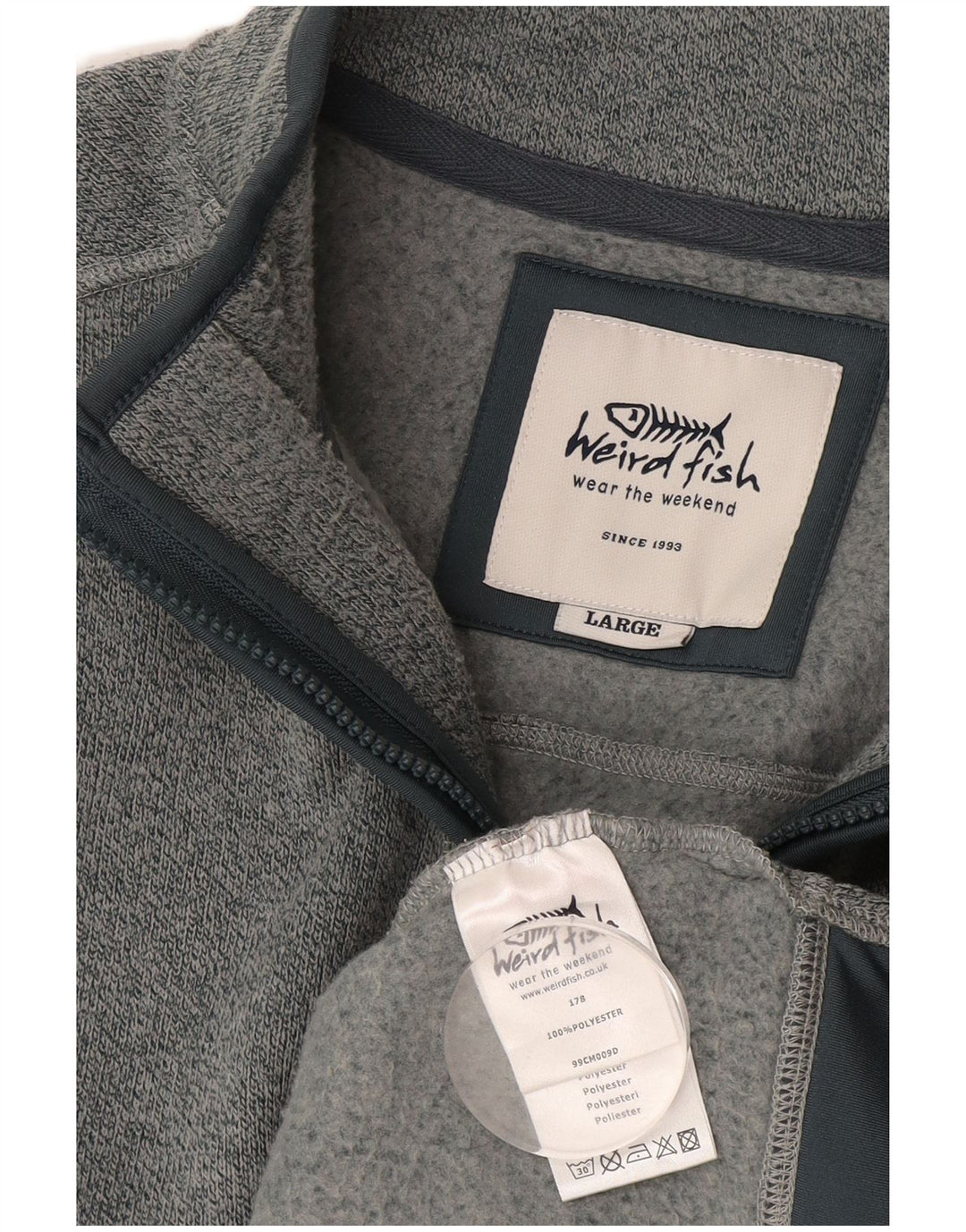 Weird Fish Herren-Sweatshirt mit Reißverschluss am Hals, großes, blau meliertes Polyester