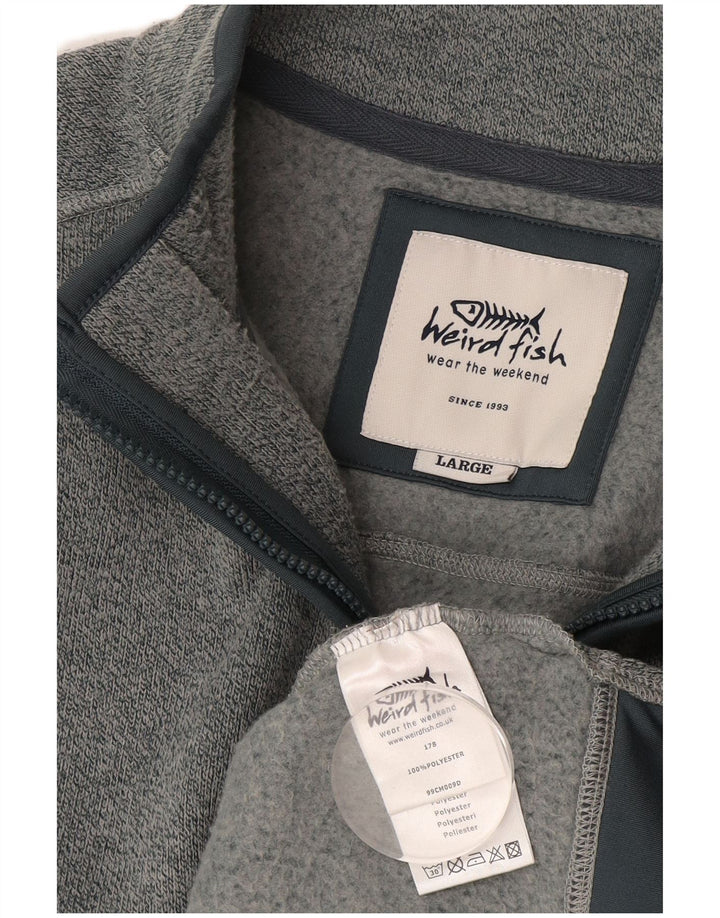 Weird Fish Herren-Sweatshirt mit Reißverschluss am Hals, großes, blau meliertes Polyester