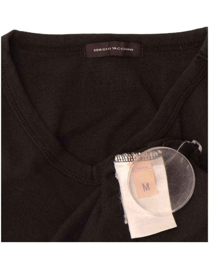 SERGIO TACCHINI Damen Top Langarm UK 12 Medium Schwarz Baumwolle