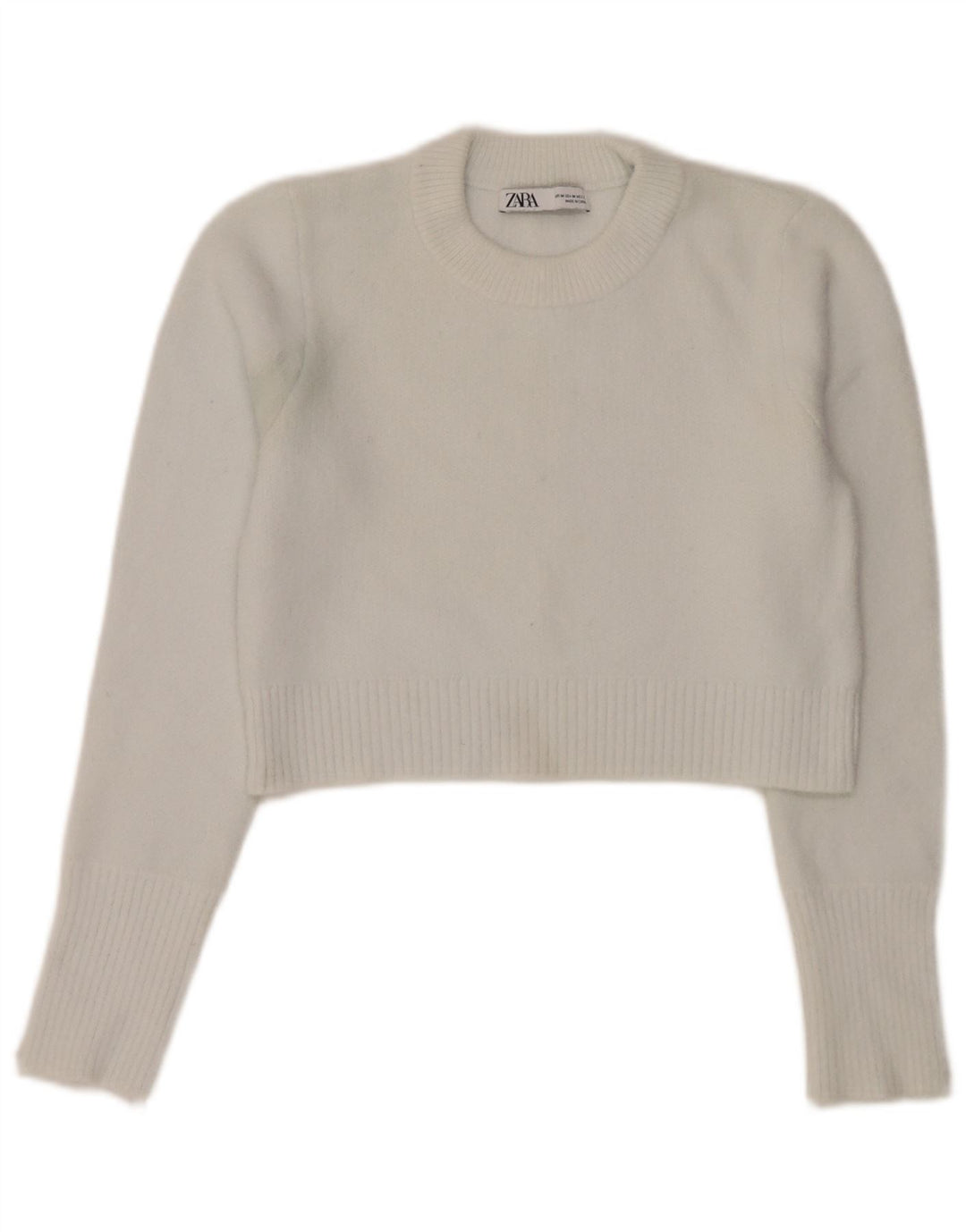 Zara Damen Crop Crew Neck Pullover Pullover UK 12 Medium White Nylon