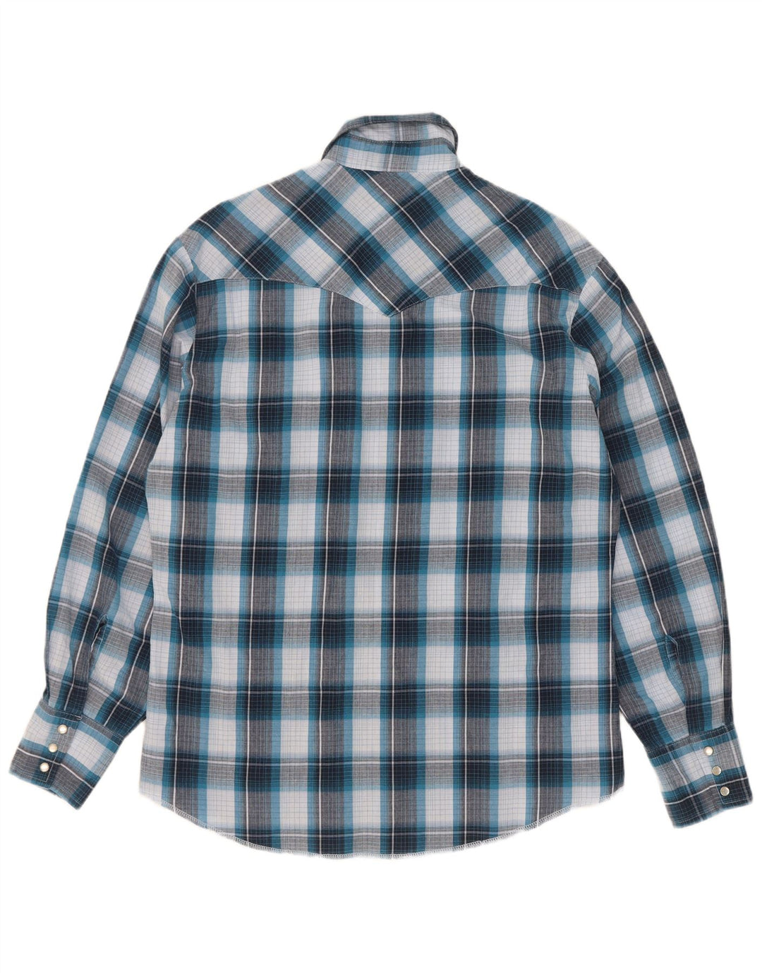 Wrangler Herrenhemd aus mittelblau karierter Baumwolle