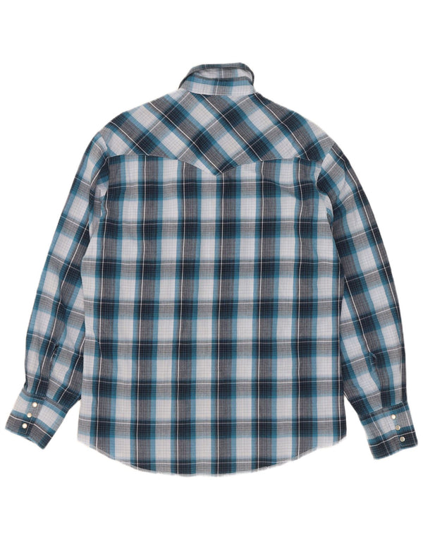 Wrangler Herrenhemd aus mittelblau karierter Baumwolle