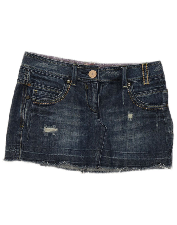 Vintage Damen Distressed Mini Jeansrock US 10 Large W32 Blaue Baumwolle