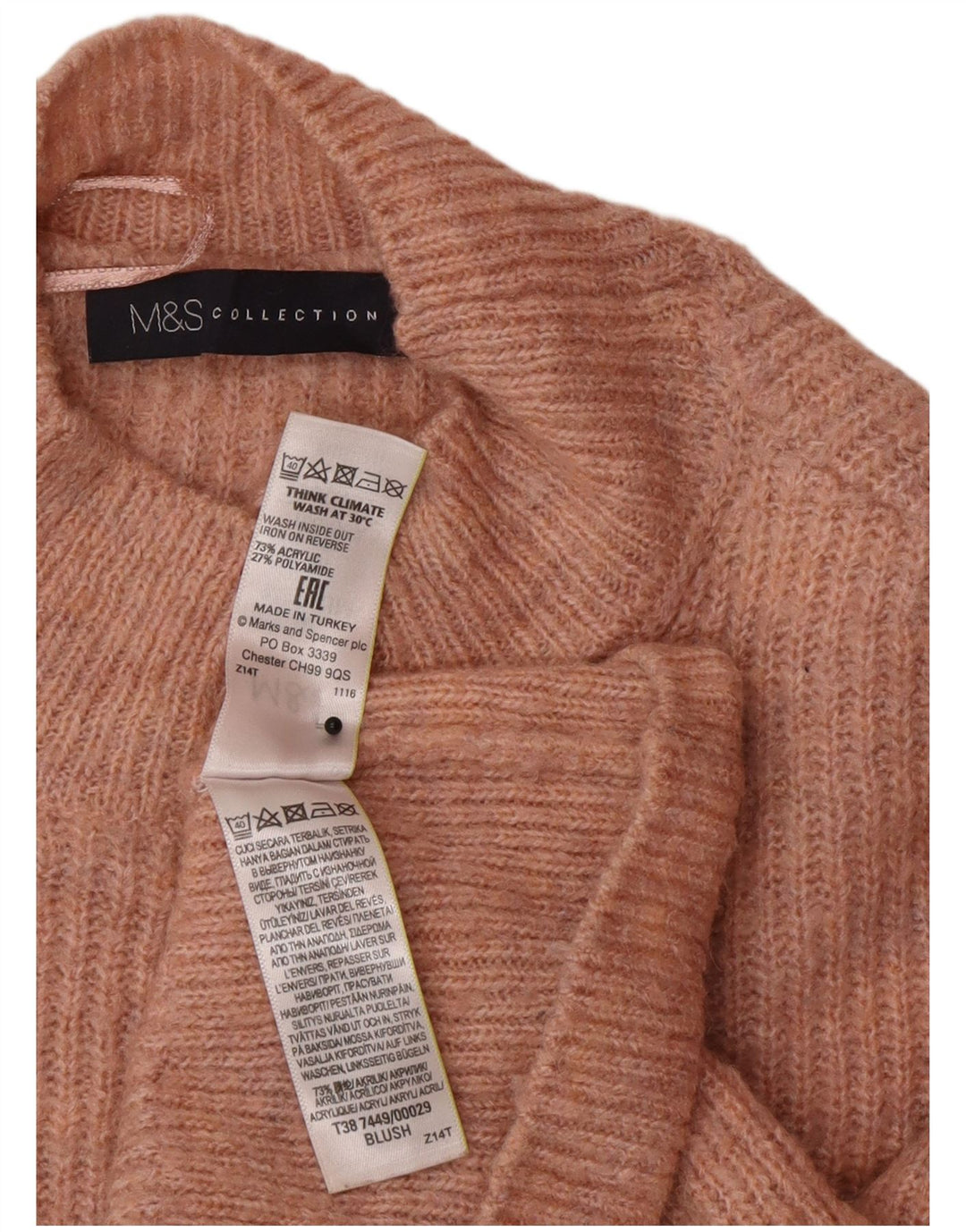 Marks & Spencer Damen Crop Rollkragenpullover Pullover UK 12 Mittelrosa