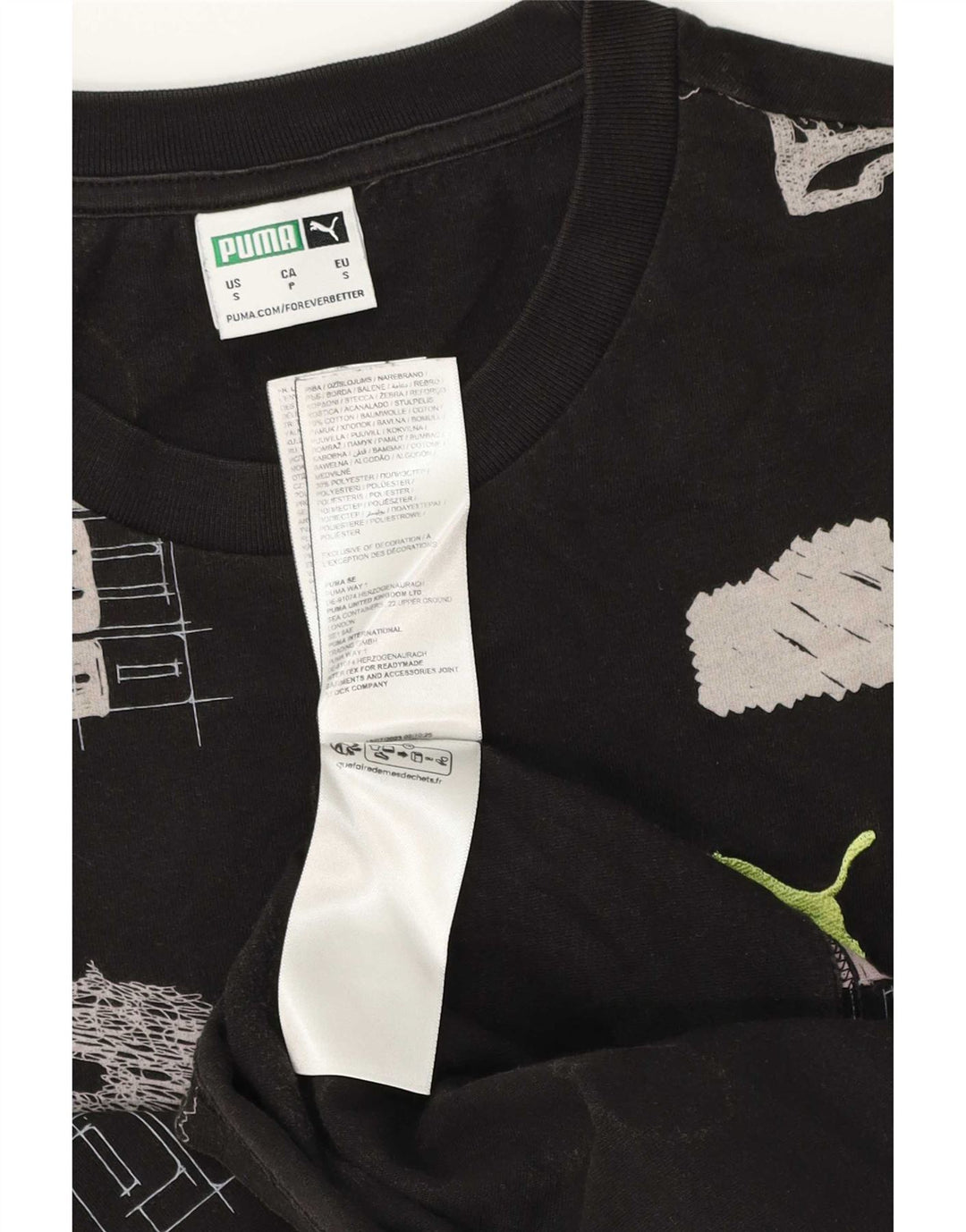 Puma Herren Grafik T-Shirt Top Small Schwarz Baumwolle