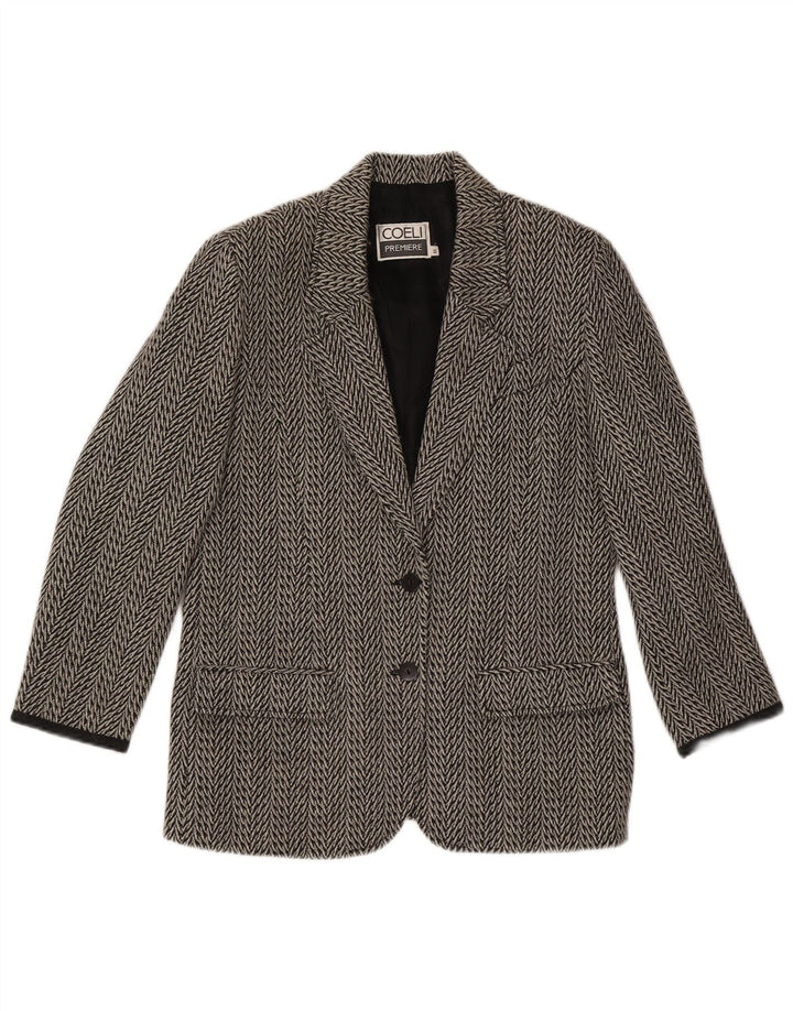 Coeli Premiere Damen-Blazer mit 2 Knöpfen, Größe IT 44, mittelgrau, Fischgrätenmuster