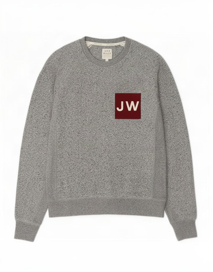 Jack Wills Herren-Sweatshirt mit Grafik, Größe S, grau meliert, Baumwolle