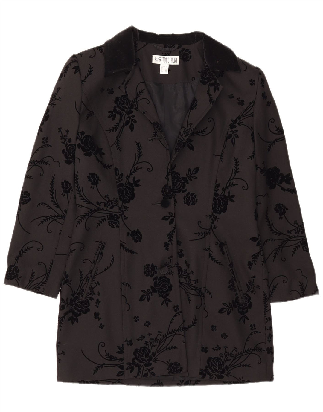 Together Damen Longline 2-Knopf-Blazer-Jacke, UK 12, mittelschwarz, geblümt