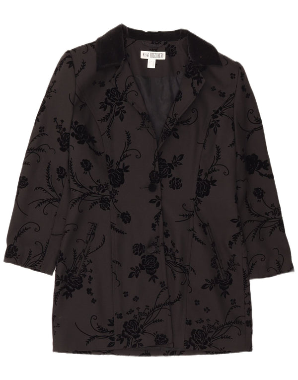 Together Damen Longline 2-Knopf-Blazer-Jacke, UK 12, mittelschwarz, geblümt