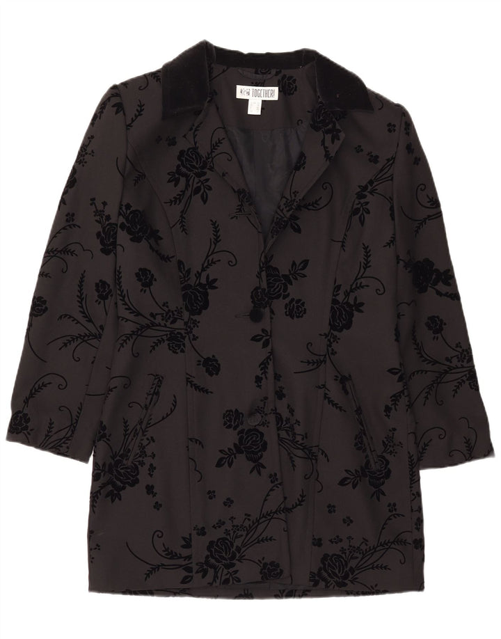 Together Damen Longline 2-Knopf-Blazer-Jacke, UK 12, mittelschwarz, geblümt