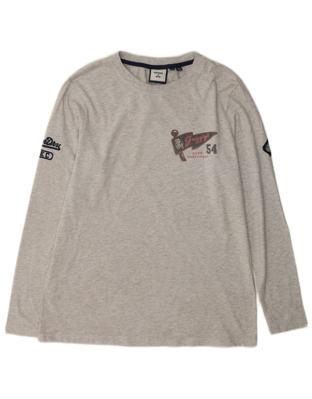 Superdry Damen Graphic Top Langarm UK 12 Mittelgraue Baumwolle