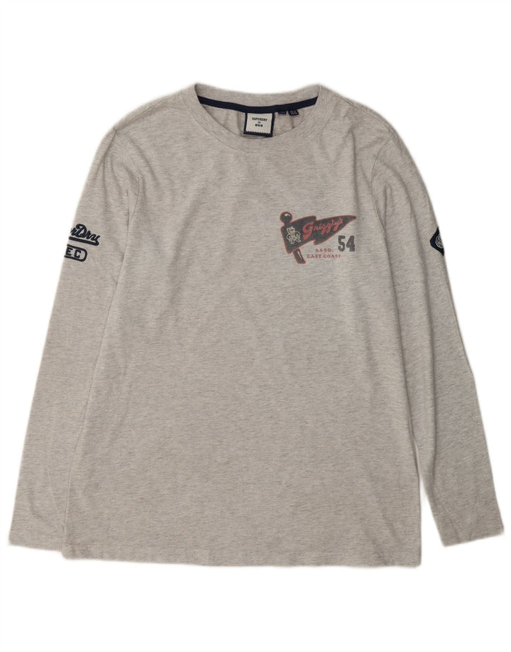 Superdry Damen Graphic Top Langarm UK 12 Mittelgraue Baumwolle