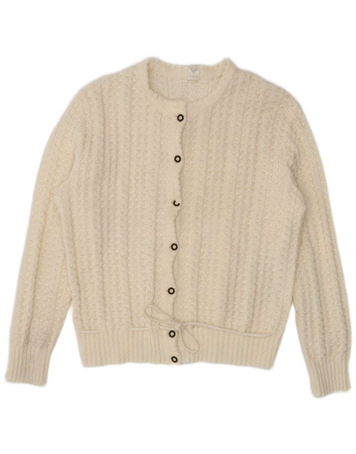 Vintage Damen Cardigan Pullover UK 16 Groß Weiß Polyacryl