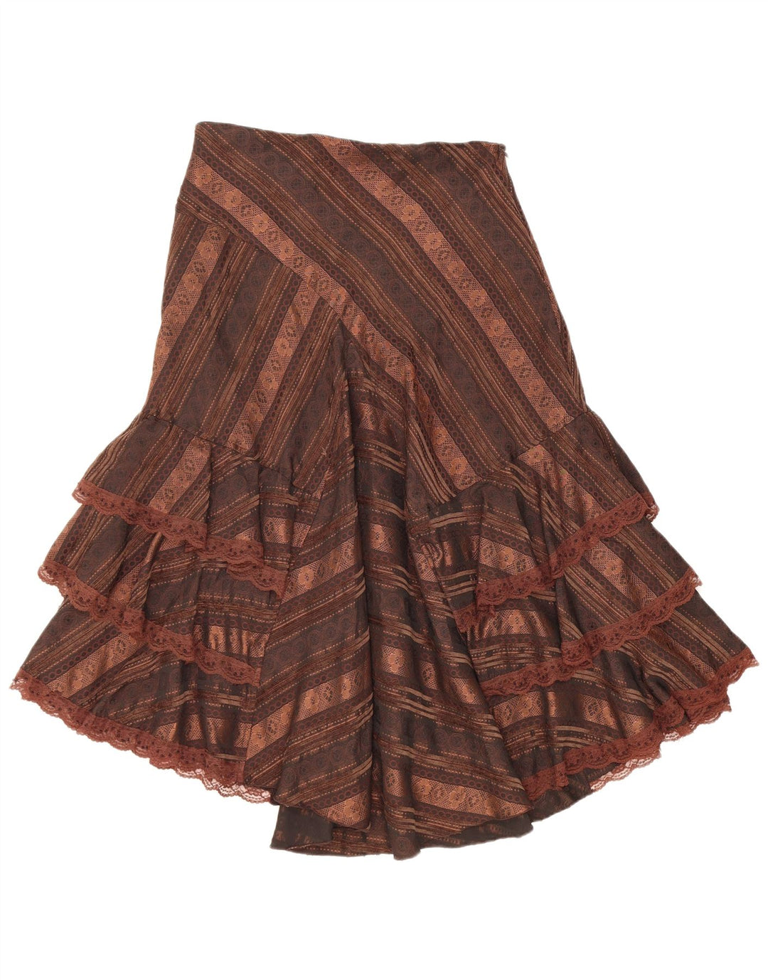 Zorbe Damen Asymmetrischer Stufenrock EU 38 Medium W30 Braun gestreift
